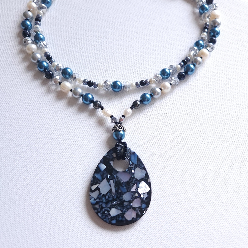 Multistrand Beaded Teardrop Pendant Necklace